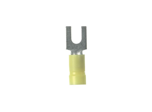 Product image for Panduit EV10-8FB-Q Loose Piece Forks, Yellow, Vinyl, 4/25" Stud, 12-10 AWG