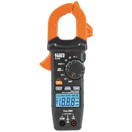 Product image for Klein CL220 Digital Clamp Meter, AC Auto-Ranging 400 Amp with Temp